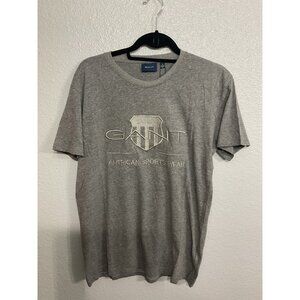 Gant Shield T-Shirt For Men Small NWT Embroidered Logo Gray